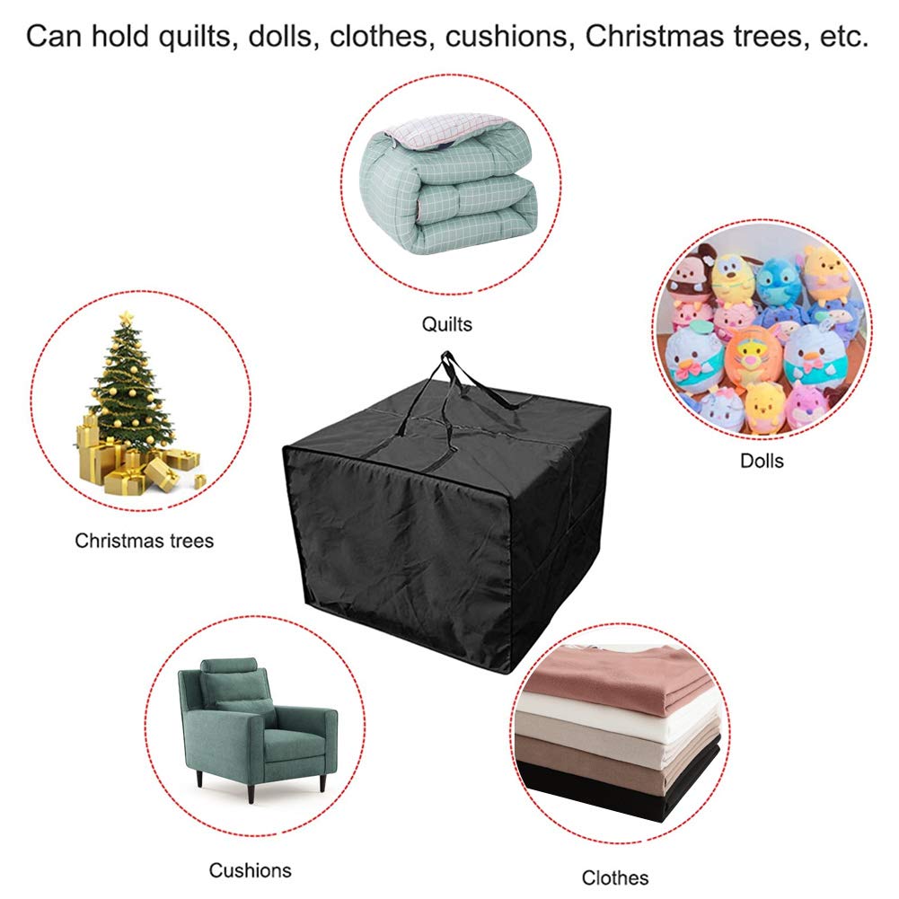 Bolsa de almacenamiento grande para cojín de jardín, fundas protectoras impermeables, bolsa de transporte para muebles de exterior, 81 x 81 x 61 cm, color negro