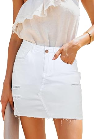 HERBATOMIA Womens Jean Mini Skirt High Waist Above Knee Length Bodycon Trendy Denim Short Skirts for Women with Pocket