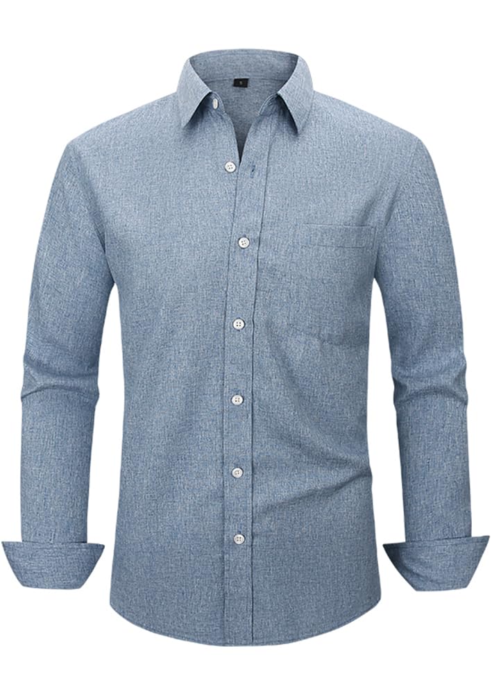 Men Long Sleeve Linen Texture Button Down Shirt Regular Fit Business