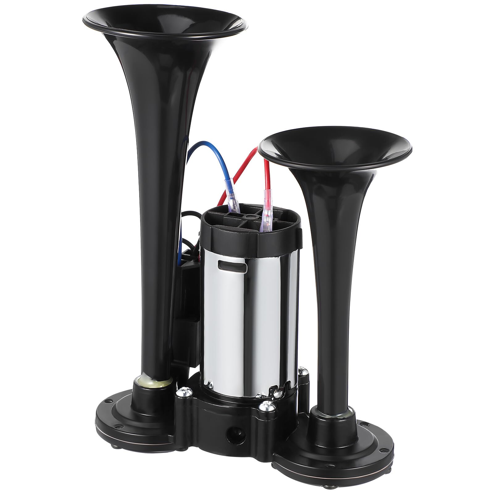 Kit Clacson Elettrico a Doppia Tromba 12v in Metallo Nero
