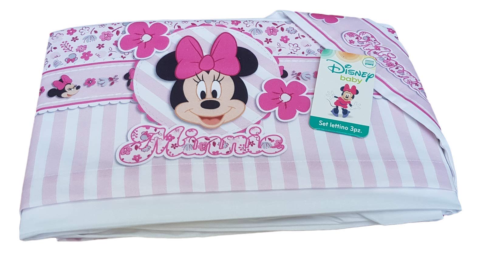 DISNEY. Completo, Set 3 pezzi Lenzuola BABY. Carrozzina e Culla in 100% Cotone. (Lettino/Culla (Culla con doghe), EL0305WD MINNIE 4000 Rosa)