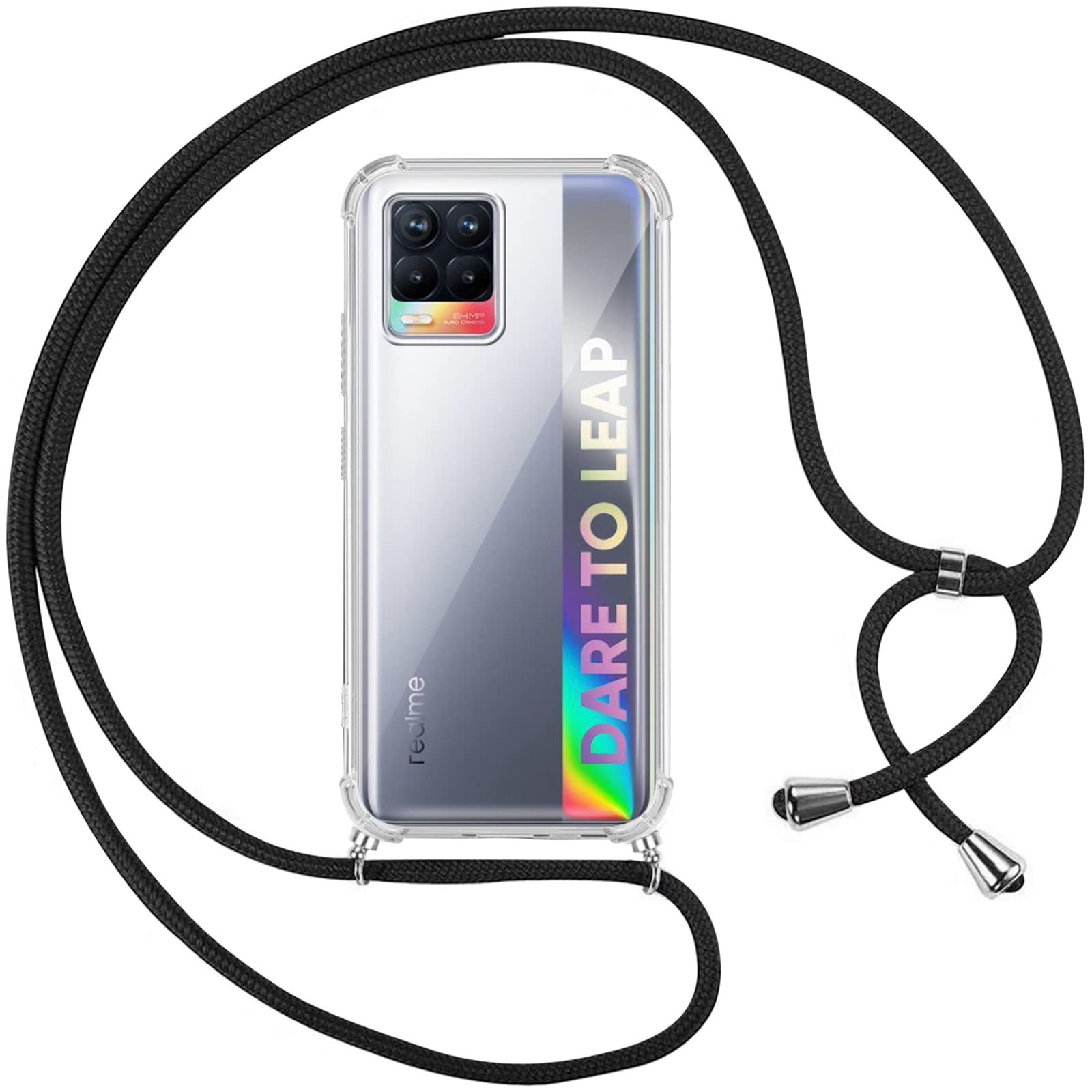 Custodia Pnakqil Con Cordino Per OPPO Realme 8/8 Pro 4G – Girocollo Tracolla In Silicone Trasparente, Nero