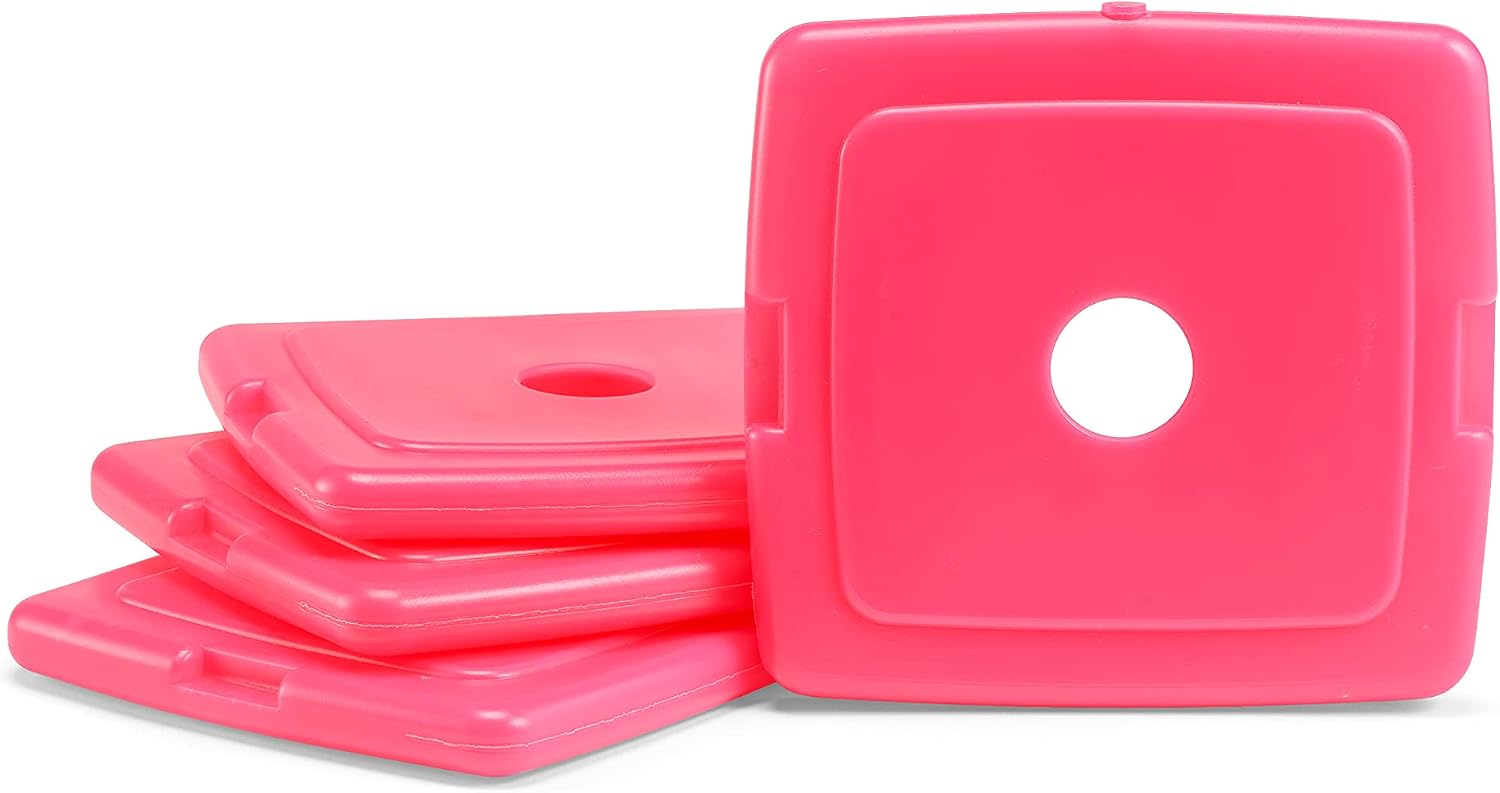 Cool Coolers by Fit + Fresh, Reusable & Long-Lasting Slim Ice Packs, Perfect Addition To Your Lunch Box, Camping Accessories, Insulated Lunch Bag, Beach Cooler Backpack & More, 4PK, Pink