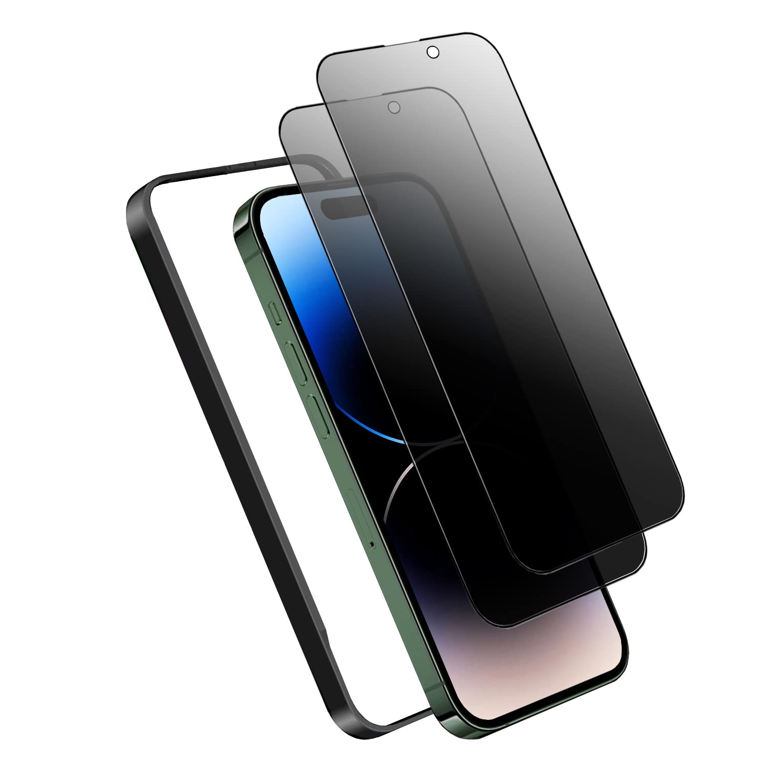 【2枚入り】28°覗き見防止 iPhone 14 Pro 強化ガラスフィルム 液晶画面 6.1インチ 全面保護 フィルム 気泡防止 硬度9H 滑らかなタッチ操作 指紋付着防止 飛散防止 ガイド枠付き 貼り付けは簡単( アイフォン14 Pro 用)