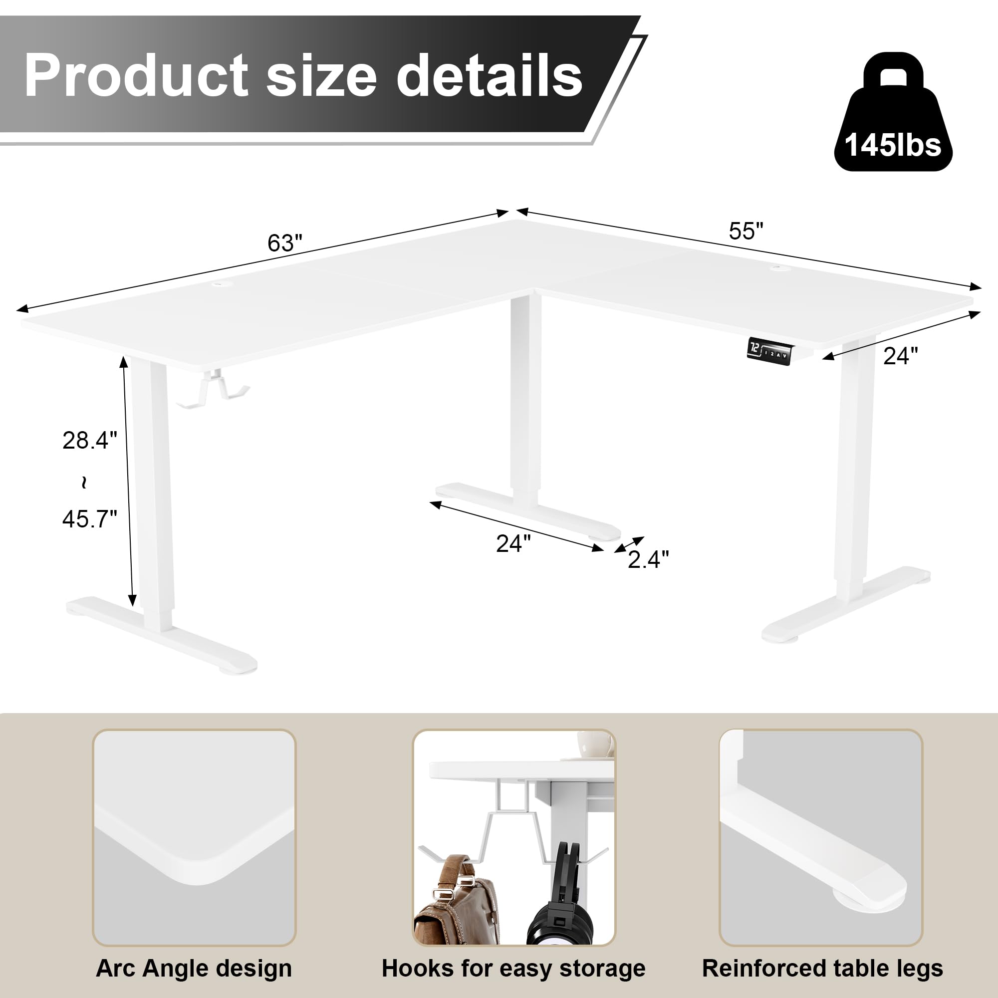 Snapklik.com : L-Shaped Corner Standing Desk, Electric Height ...