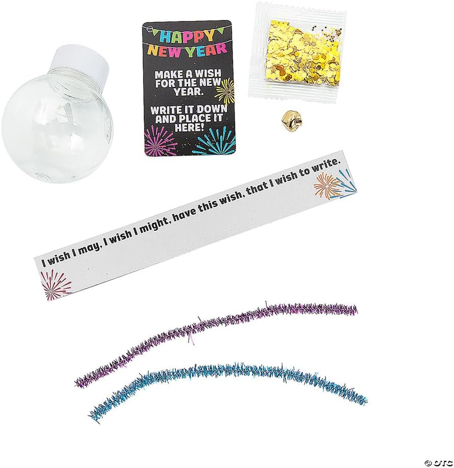 Fun Express Clear Plastic Ornaments for Crafts - 12 Fillable Ball Ornaments Kit with New Years Eve Wishing Papers | DIY Clear Ornament Balls for Holiday Decorations & Party Activities