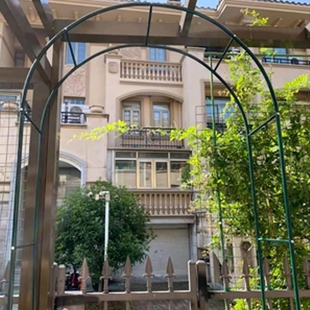 Arco da giardino in metallo resistente alle intemperie, 2,4 m di larghezza x 2,2 m di altezza, arco per rose per matrimoni e ingressi in giardino, cornice decorativa durevole, colore verde
