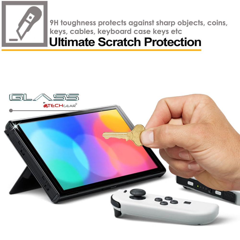 TECHGEAR Switch OLED matowe szkło hartowane antyrefleksyjne, matowy ochraniacz ekranu ze szkła hartowanego, odporny na zarysowania, bez pęcherzyków powietrza, kompatybilny z Nintendo Switch OLED