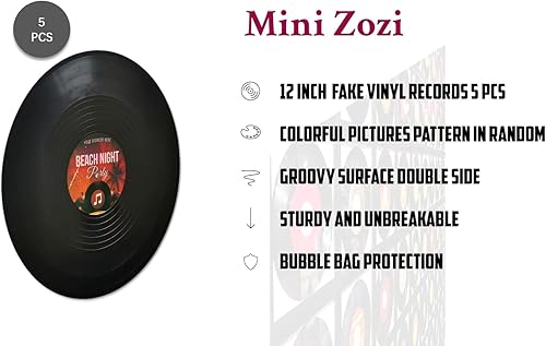 Miniatura 2 de MINI ZOZI Discos de vinilo en blanco de 12 pulgadas falsos 5 piezas en 1 paquete para decoración de habitación o decoración del hogar en la pared