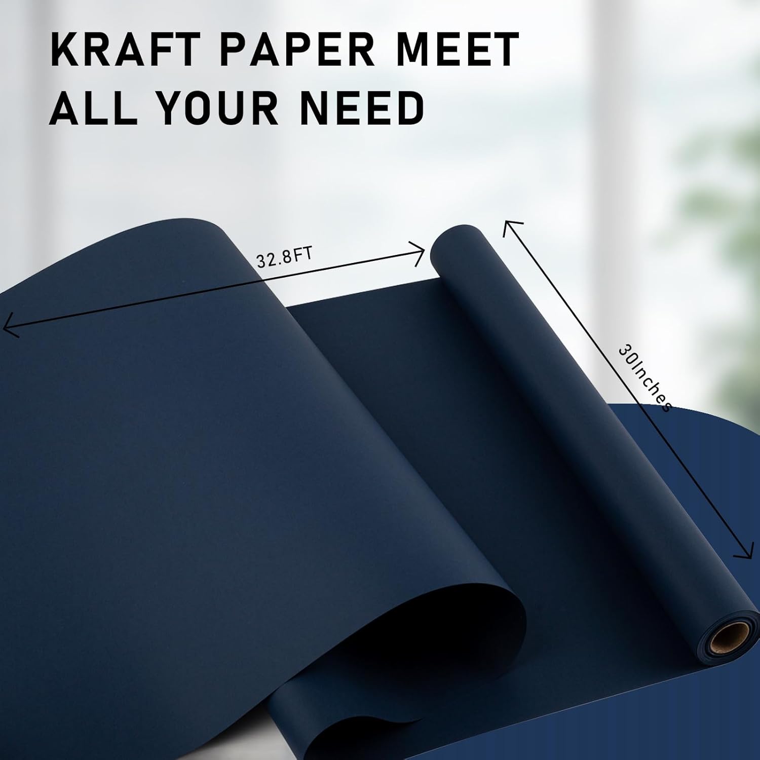 Flyhill Navy Blue Recyclable Kraft Paper Roll-30 In x 32.8 Ft(81.78 sqft)-Reversible Gift Wrap Roll for Covering Books,Painting,Kids Doodling,Bouquet Flower,Packing,Parcel,Table Runner 30in x 32.8ft(81.78sqft) Navy Blue