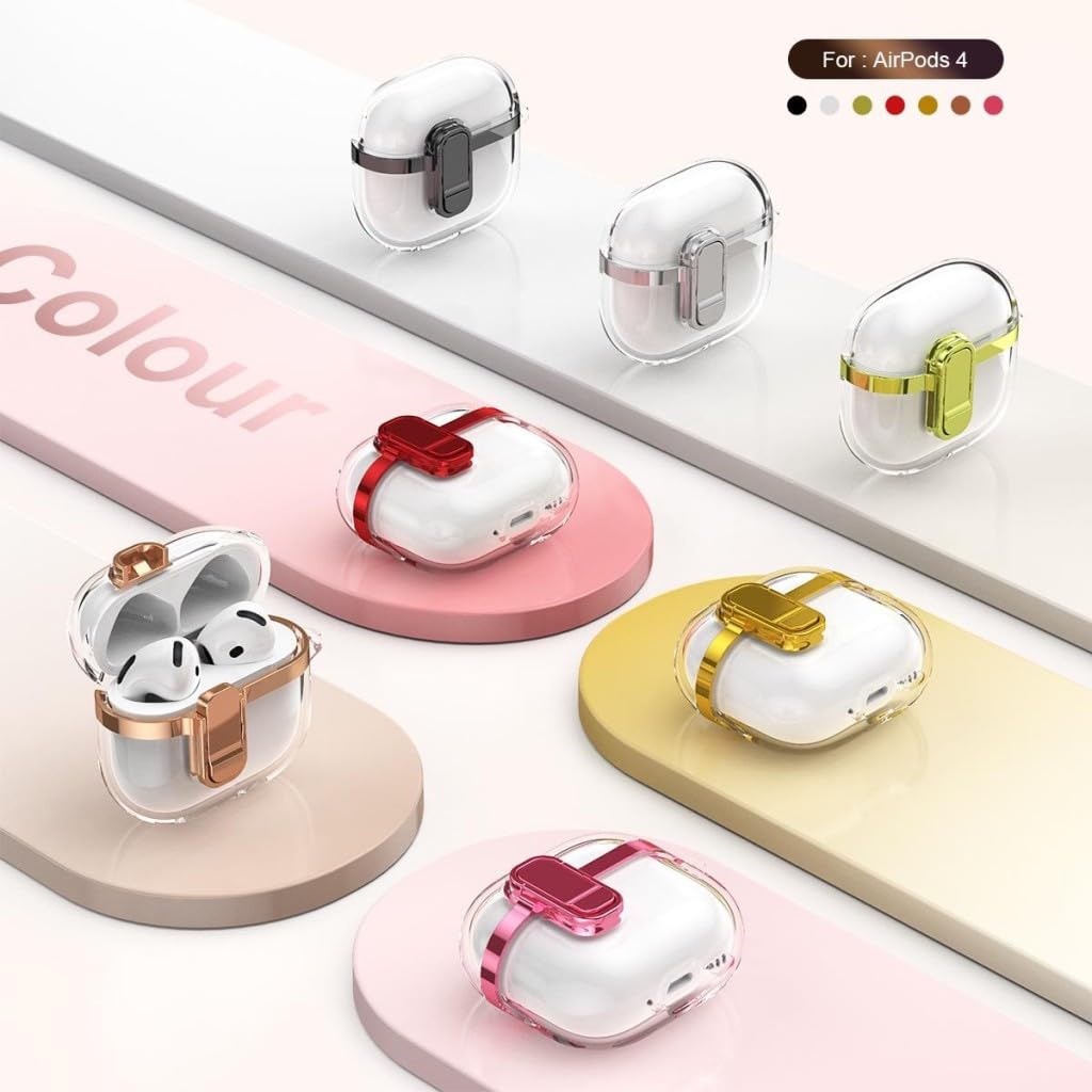 UnDePlus Apple AirPods 4. Nesil 2024 ile Uyumlu için Kılıf, Darbeye Çizilmeye Dayanıklı LED Görünür Şeffaf Kilit Kapak Çöl Titanyum