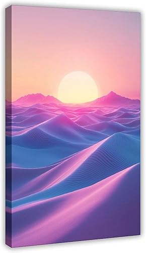 Neon Desert Abstract Wall Art  Retro Futuristic Landscape Print with Synthwave Colors  Modern Aesthetic Poster for Living Room Decor Canvas Posters