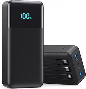 Portable Charger 50800mAh Power Bank with 3 Built in Cables,25W PD QC4.0 Fast Charging USB C Battery Pack,6 Outputs 2 Inputs LCD Display Portable Phone Charger for iPhone 16/15/14/13,Google,Android