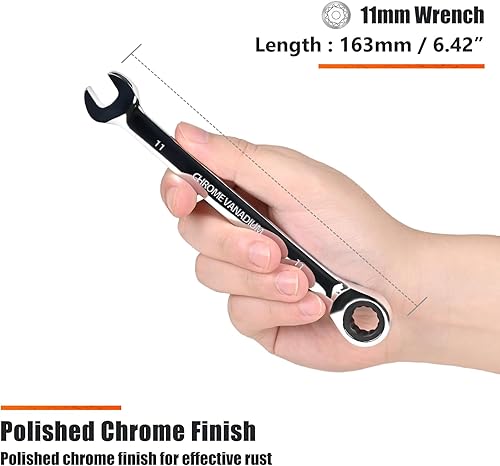 Miniatura 53 de Egofine Llave combinada de trinquete de 7/16 pulgadas SAE, llave de engranajes de grado industrial con diseño de 12 puntos, trinquete de 72 dientes