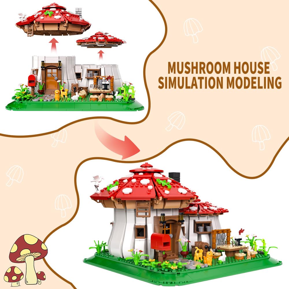 Mushroom House Building Blocks Set - Unique Design Creative Building Toy for Adults and Teens Mini Brick 1621pcs