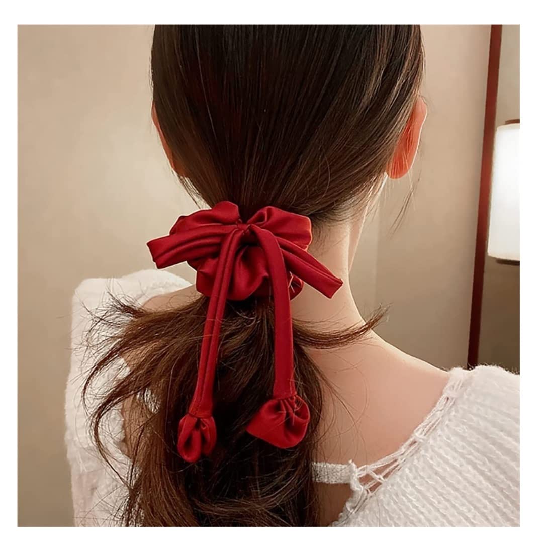 Elastici Capelli Donna Anello Per Capelli Con Fiocco In Raso Rosso, Copricapo In Corda Per Capelli Con Capelli Legati Alla Francese Retrò Femminile Elastico Capelli Donna