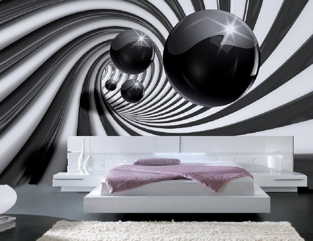 Papier Peint 3d Trompe L'oeil moderne bille noir pour habiller le mur d'un salon design