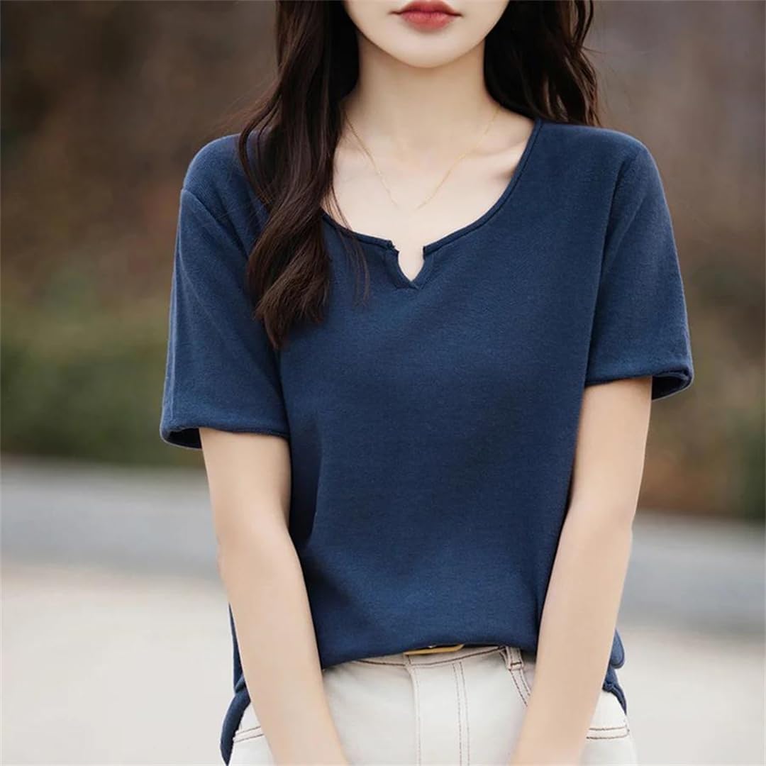 Maglietta estiva da donna a maniche corte in cotone tinta unita casual pullover sottili magliette alla moda top femminili