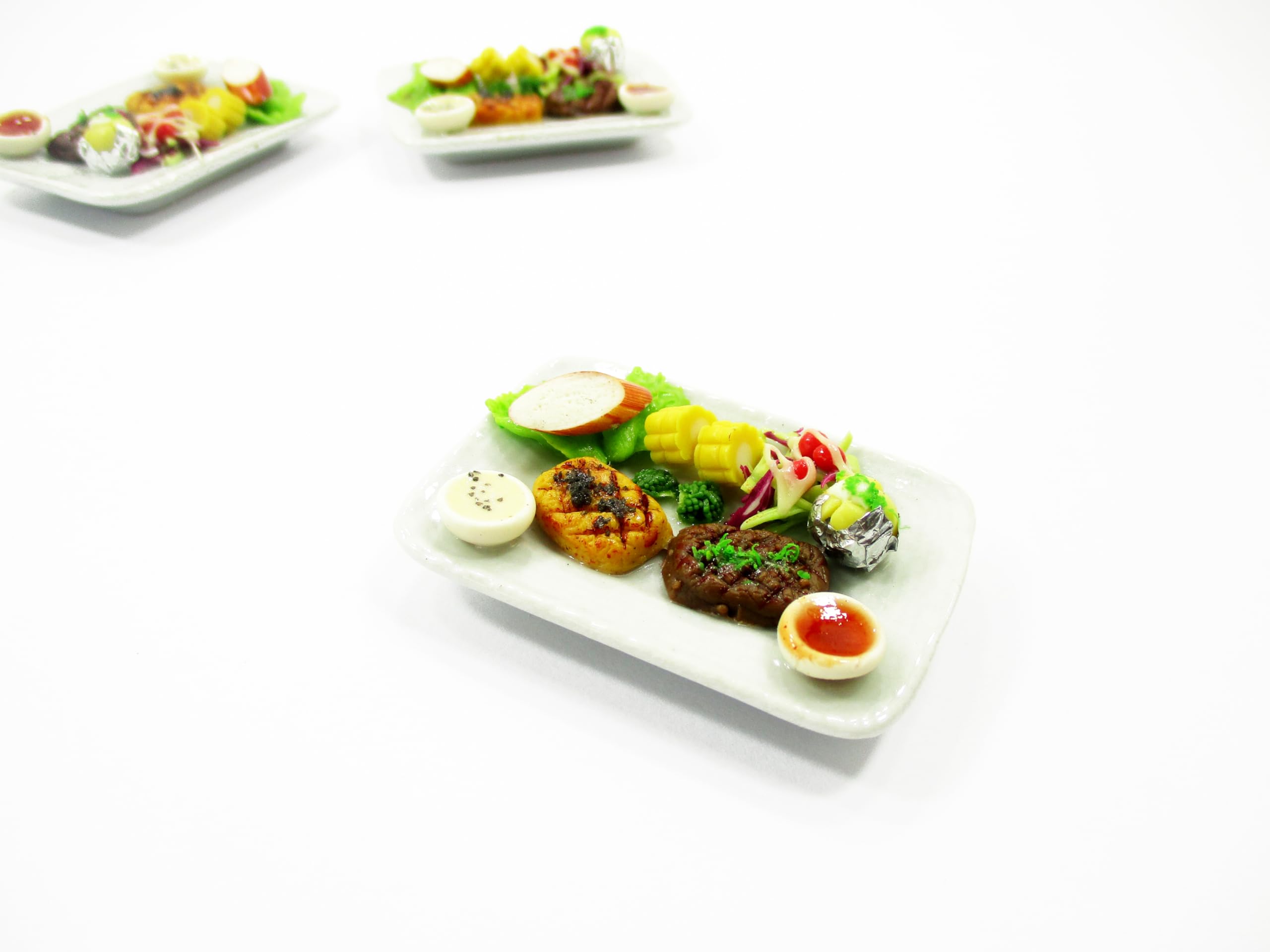 1:6 Dollhouse Miniatures Food Steak Bake Potato Salad Ceramic Plate Supply 14674