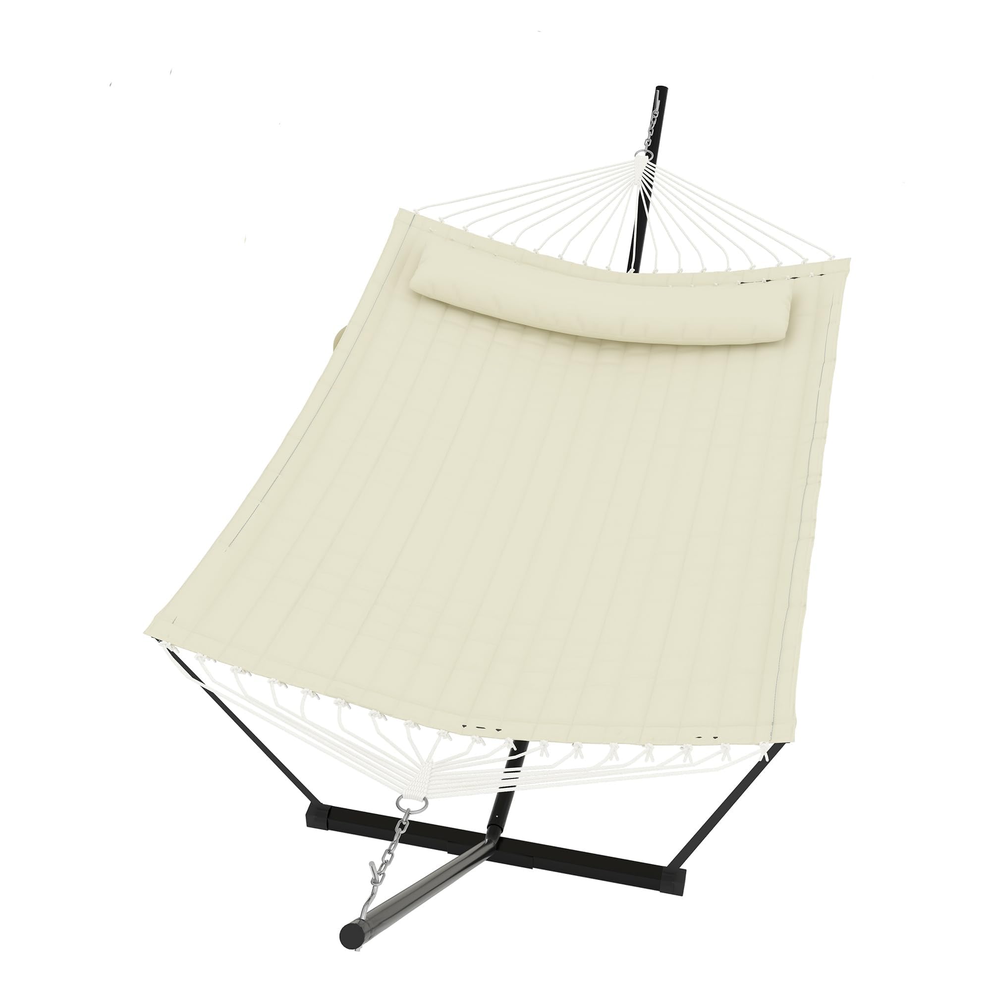 Aptliton Double Hammock with Heavy Duty Stand for 2 Adults, 204kg Capacity Freestanding Garden Hammock with Pillow & Balance Ropes, Weather Resistant Outdoor Hammock for Patio, Backyard, Poolside, Bea