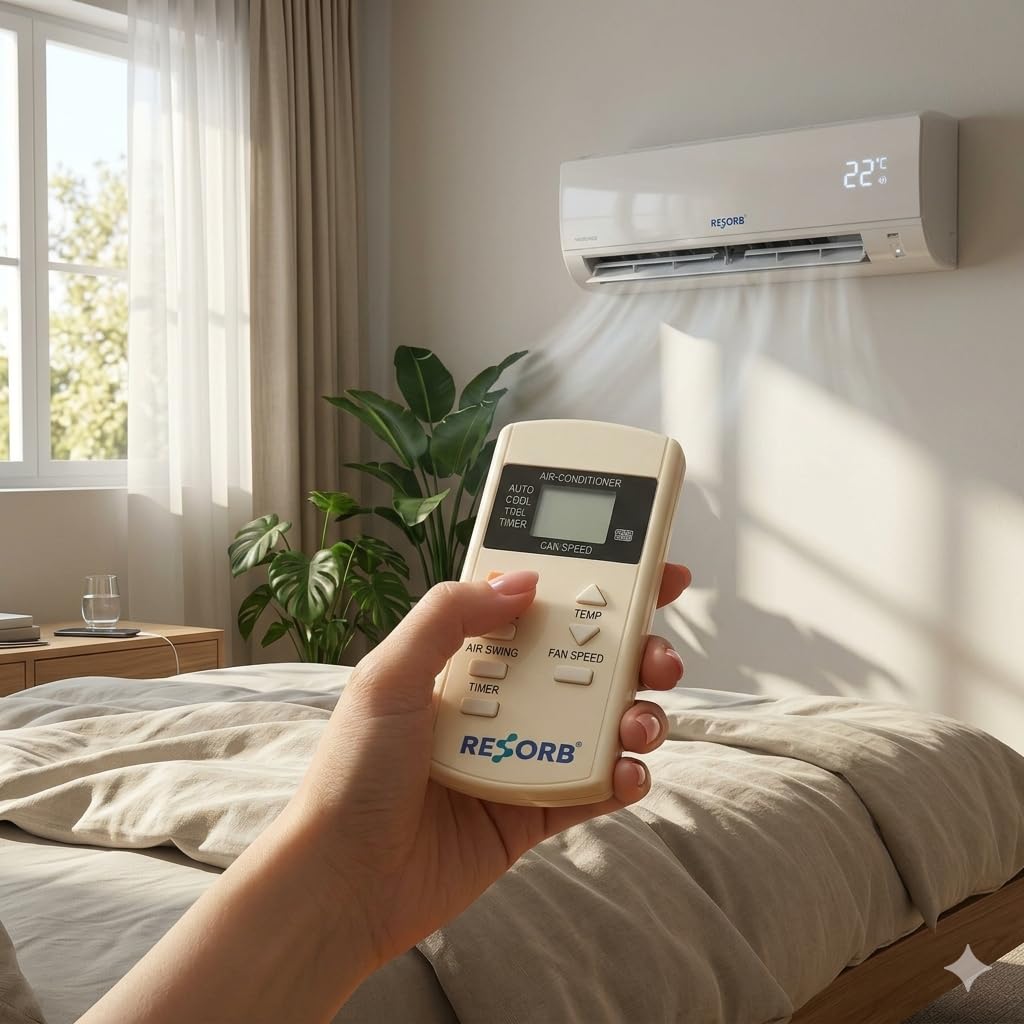 RESORB AC Remote Control Compatible with Panasonic Split & Window Air Conditioner | Suitable for 1 Ton 1.5 Ton 2 Ton AC | Multi-Function Mode Fan Speed Timer Swing | White (44A) 2