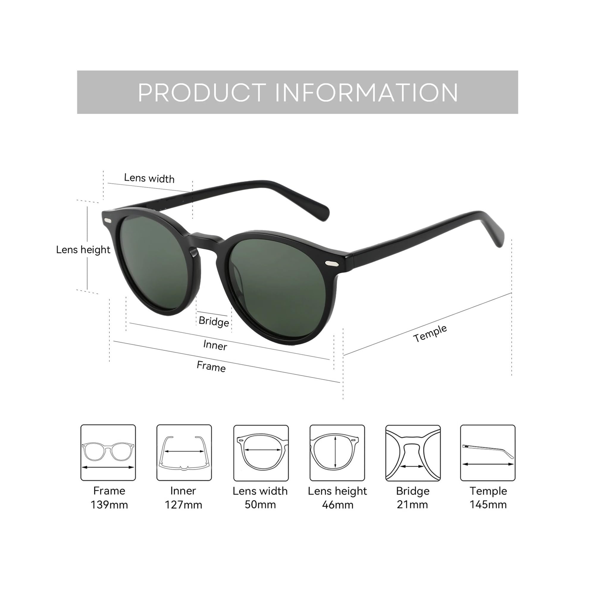 Générique Lunettes de soleil pol. rondes, style rétro acétate, femme