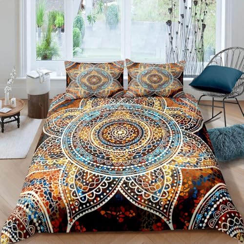 Homemissing Mandala Fleurs Housse de Couette 200x200cm Bohemian Fleurs Pesri Parure de Lit Bohemian Exotic Flowers Ensemble de Literie Garçons Filles Teen...