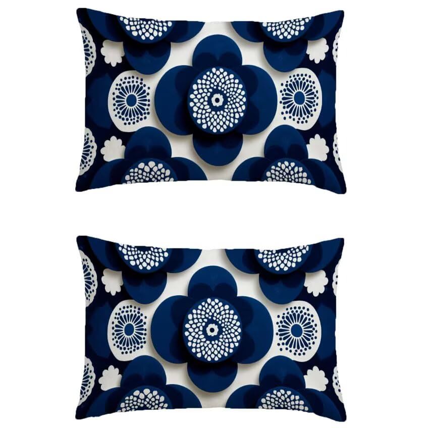 Housse de coussin 60x90cm imperméable en lin blanc et bleu marine pour l'extérieur
