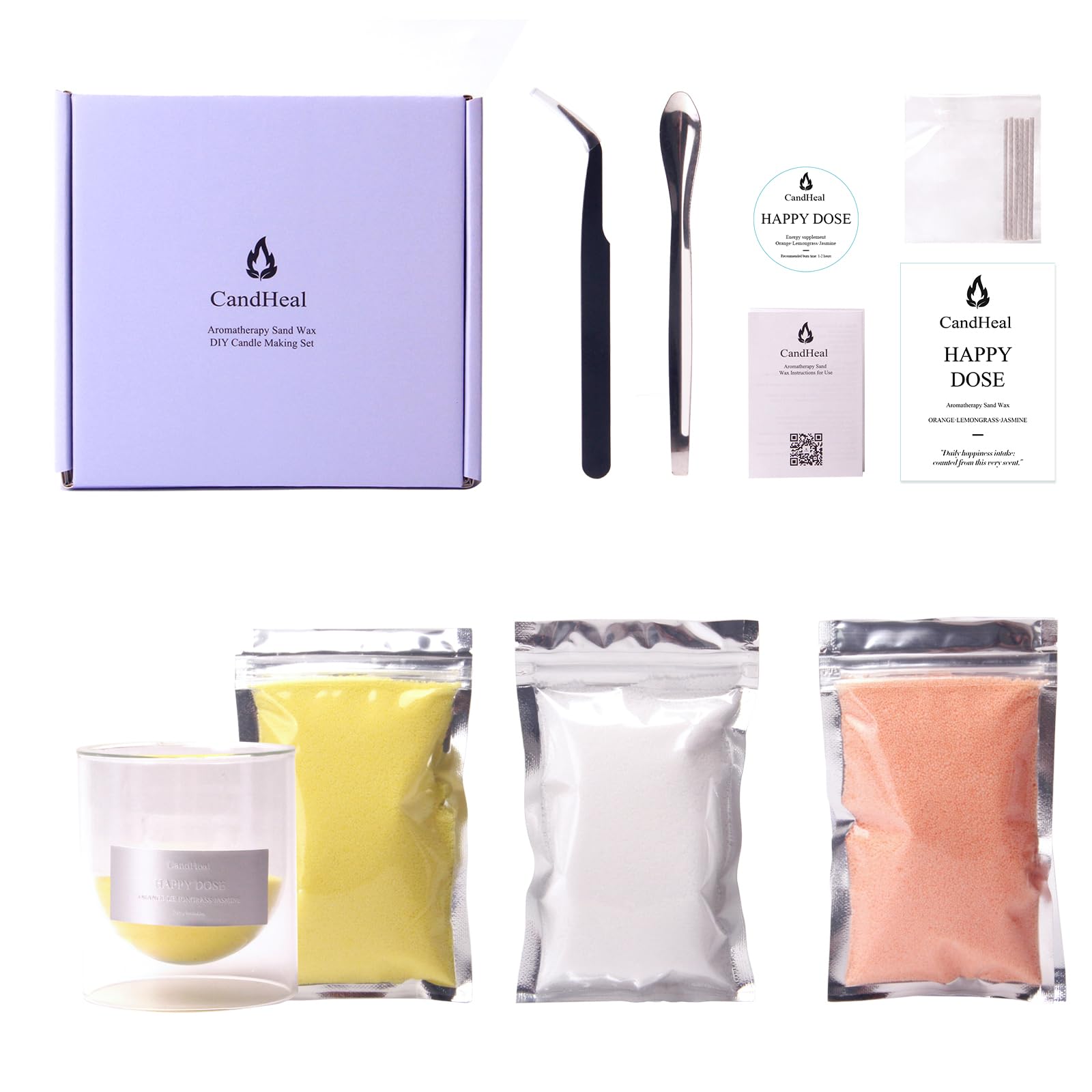 CandHeal Pearled Candle, Orange Sand Candle Kit with Glass Jar & Wicks