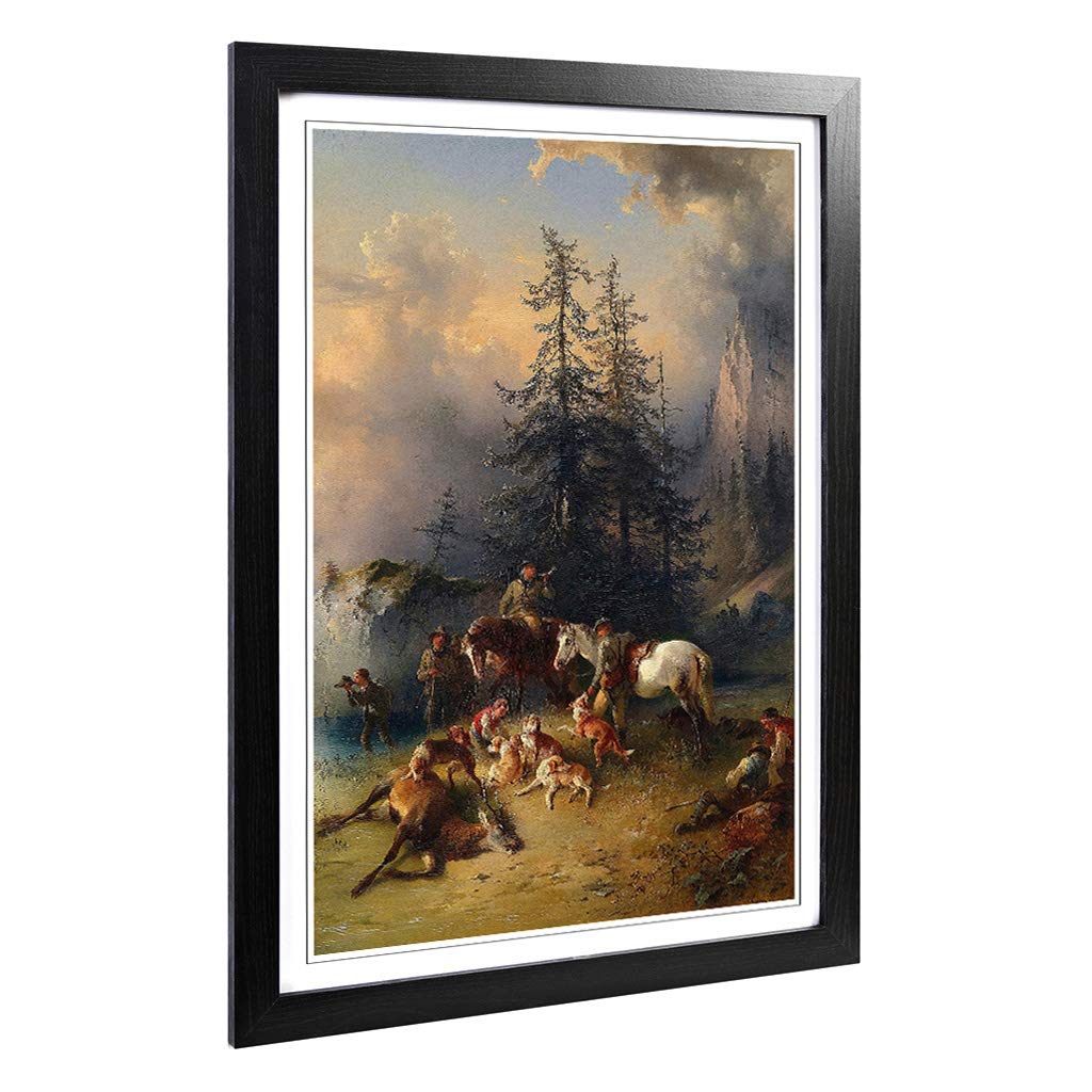 Big Box Art Framed Print of Friedrich Gauermann at The End of The Hunt Design | Wall Art Picture | Home Decor for Kitchen, Living Room, Bedroom, Hallway, Black, A2 / 24.5x18 Inch / 62x45cm