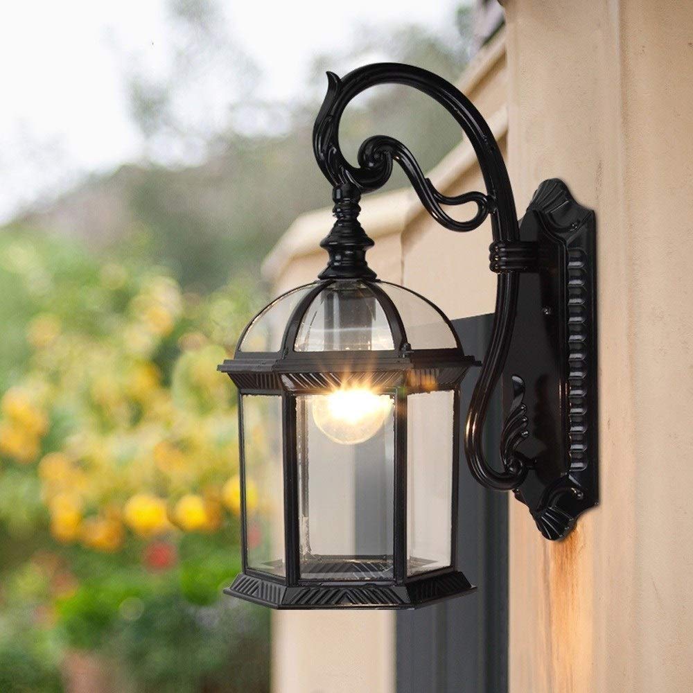 Moda Tradycyjny Wodoodporny odlew aluminiowy Vintage Ganek Kinkiet Zewnętrzna szklana brama Ścienna latarnia Dekoracja świetlna Przedpokój Ogród zimowy Balkon Lampa montowana E27 Edison Wewnątrz i