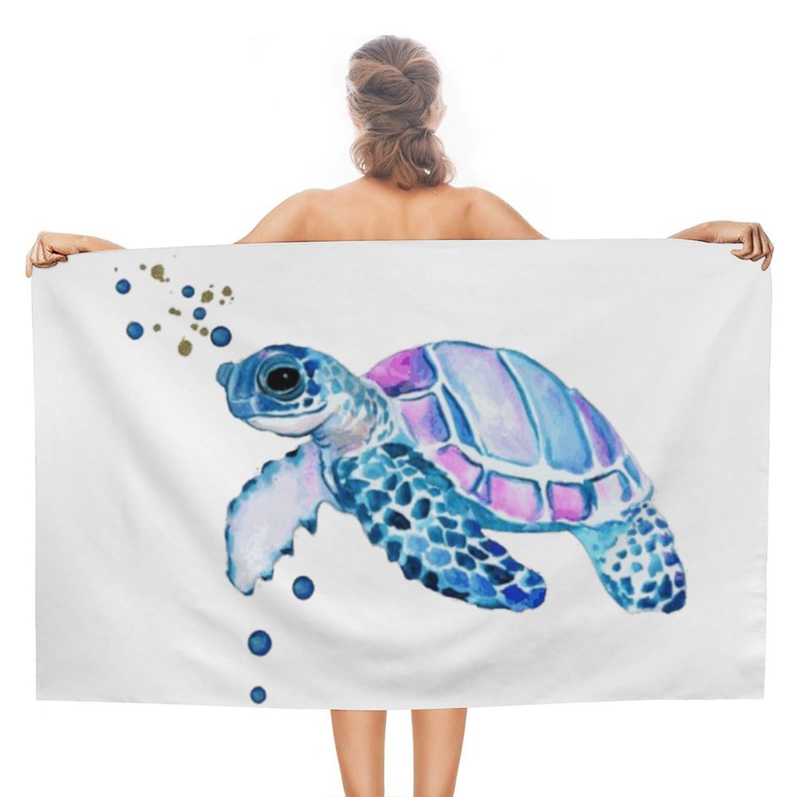LEDFCVSU Beach Towel, Watercolor Sea Turtle Bath Towel, Absorbent Towel for Swimming, Sports, Travel