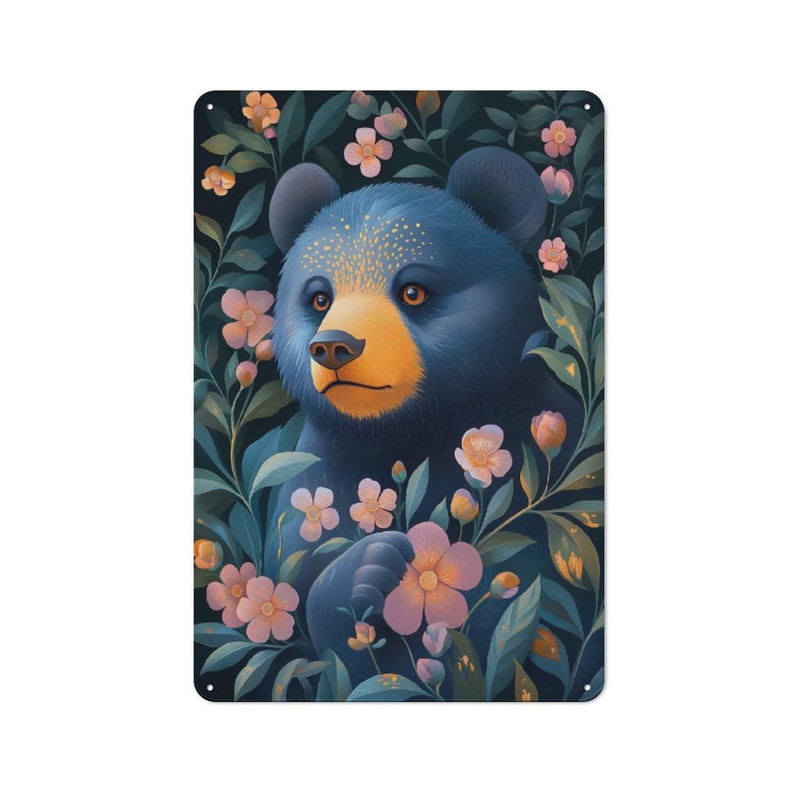 Junmoney Style-12 Vintage Tin Sign With Blue Bear In Bloom Animal Design 30X20cm, Nostalgic Nostalgic Wall Art For Living Room, Hallway, Kitchen Or Cafe