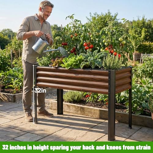 Image of SnugNiture Raised Garden Bed with Legs, 2PCS 48x18x32in Outdoor Metal Elevated Raised Planter Box for Backyard, Patio, Balcony