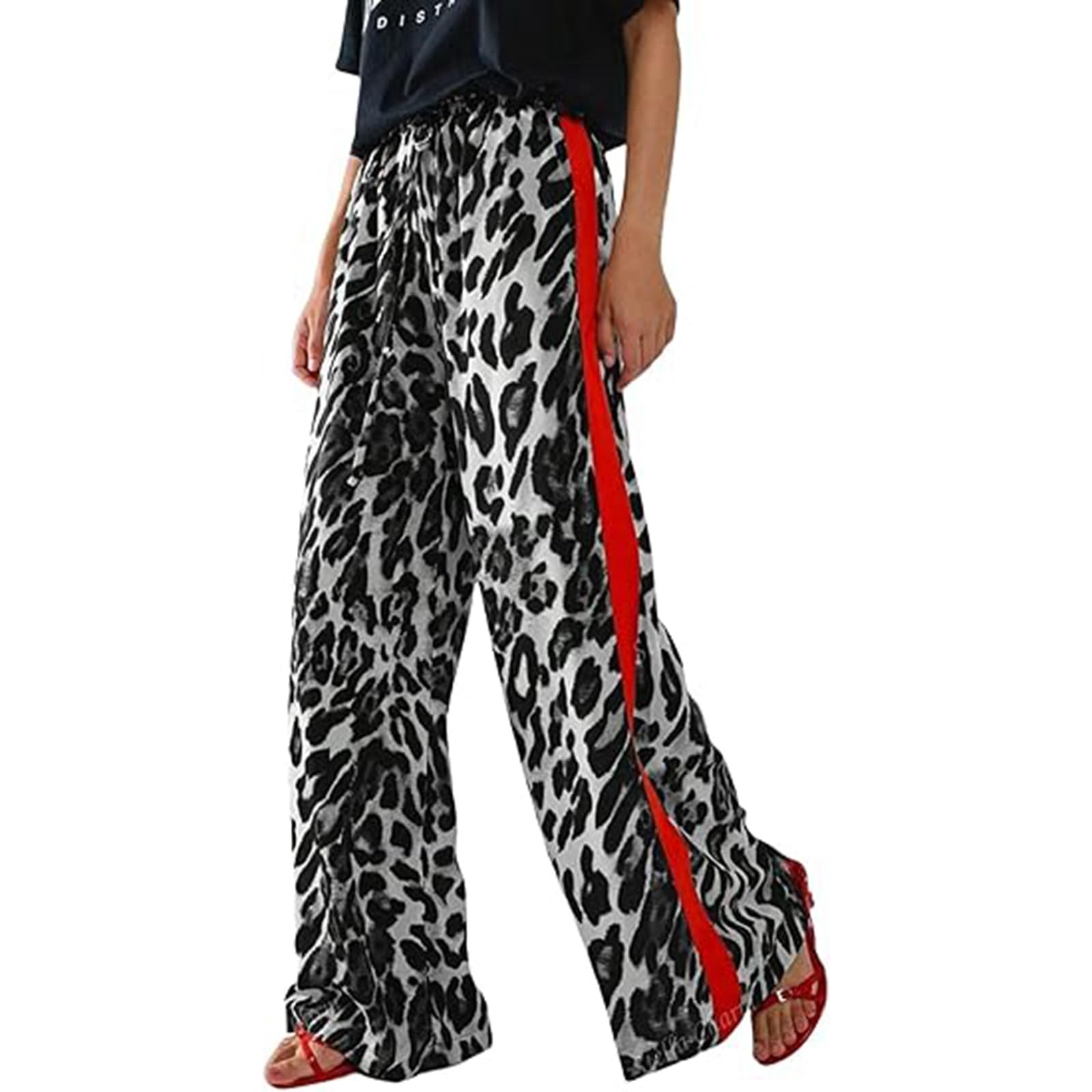 Pantalon imprimé léopard ample à cordon de serrage et coupe jambe large