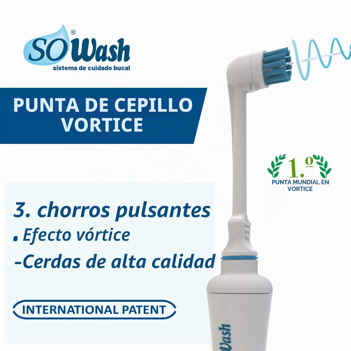 Irrigador Dental SoWash | Trío | Se conecta al grifo | Irrigador Dental sin pilas ni electricidad | 1 cabezal vórtice + 1 cabezal Vortice Brush + 1 cabezal hidrochorro | Producto italiano