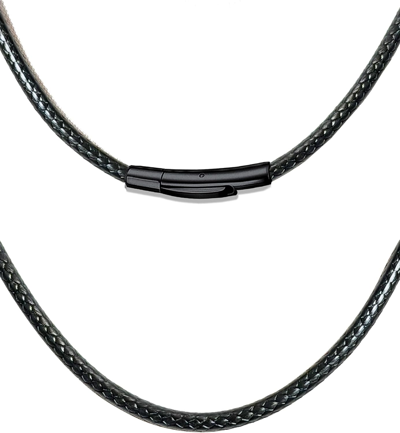 Durable 2/3/4/5MM Width Waterproof Comfortable Braided Leather Chain Cord with Stainless Steel Clasp, Versatile String Rope Necklace for Men/Women, Classic Black Chains Necklace for Pendants