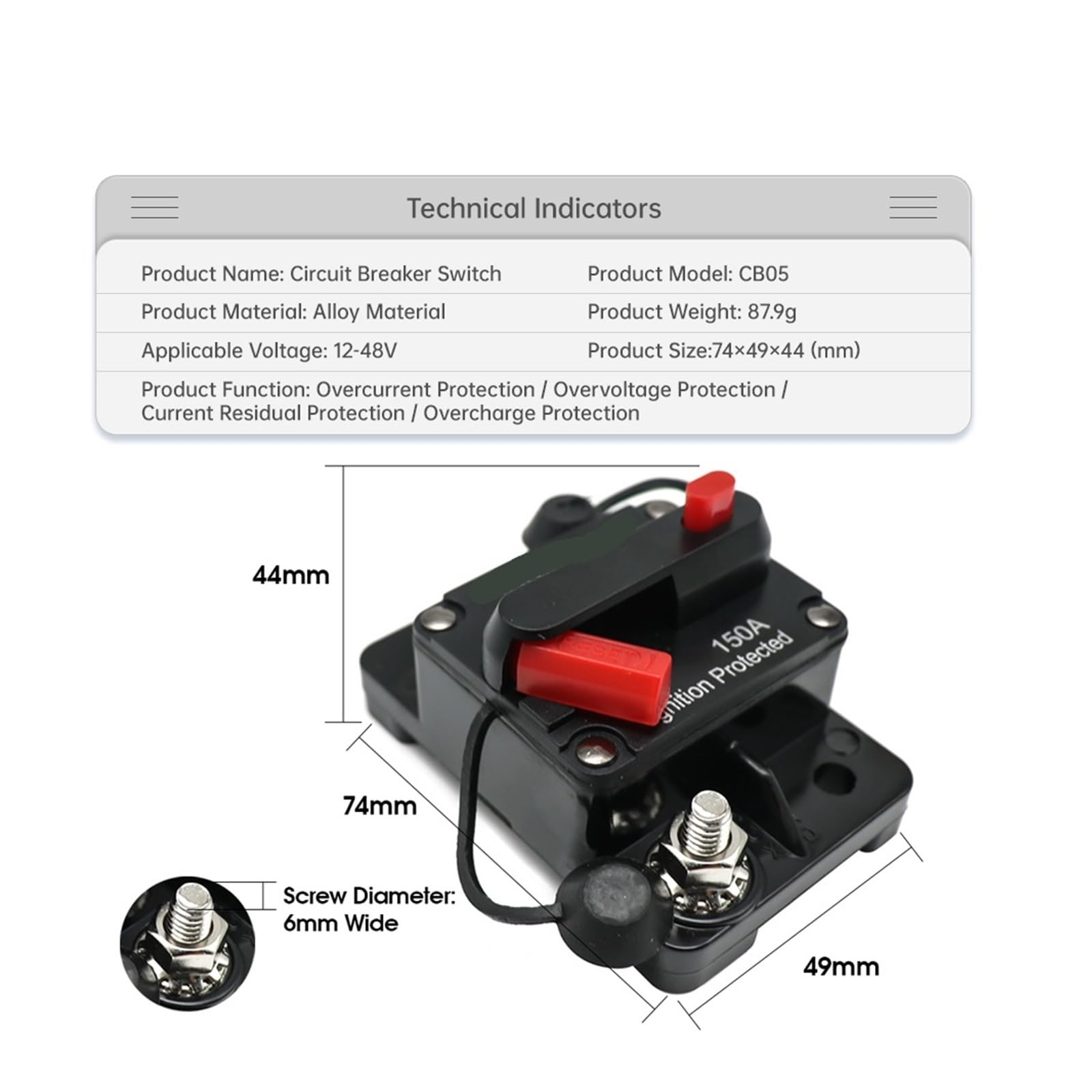 1 sztuk 30A 40A 50A 60A 70A 80A 100A 120A 150A 200A 250A 300A AMP wyłącznik bezpiecznik reset 12-48V DC Samochód łódź Wodoodporna Kolor: 30A)