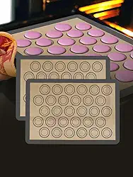 Tapete de silicone para assar, 2 unidades reutilizáveis, antiaderente, seguro para alimentos, macaron, retangular, 42 x 29,5 cm, cinza