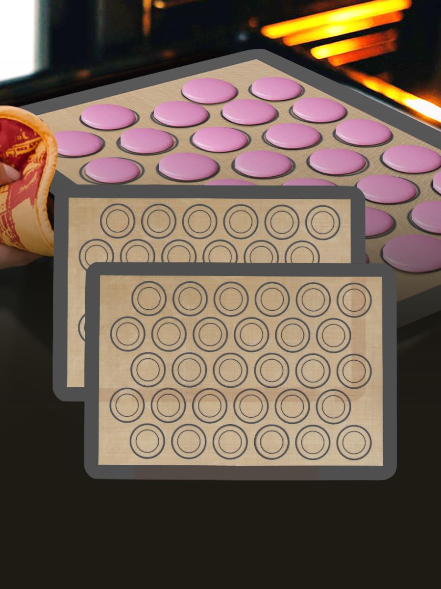 Silicone Baking Mat, 2 Pack Reusable Baking Mat, Non-Stick, Food Safe Baking Mat, Macaron,Rectangular, 16.5" x 11.6",Grey