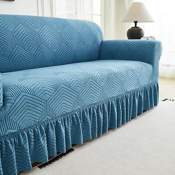 Sofa Cover for Sofas Stretch Couch Covers for Living Room Easy Fit Washable Furniture Sofa Protector with Skirt,1 Piece Blue,3 Seat A28