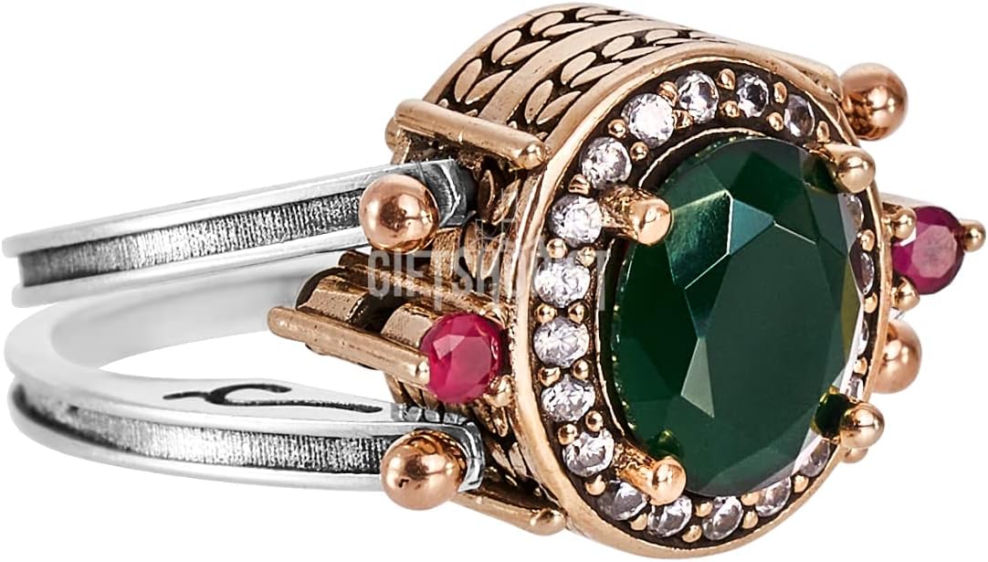 Elegant Reversible 925 Sterling Silver Ring for Women Jewelry - Handcrafted in Turkey, Featuring Oval-Cut Ruby, Emerald, Jade, and Topaz - Available in All Sizes - Image 3