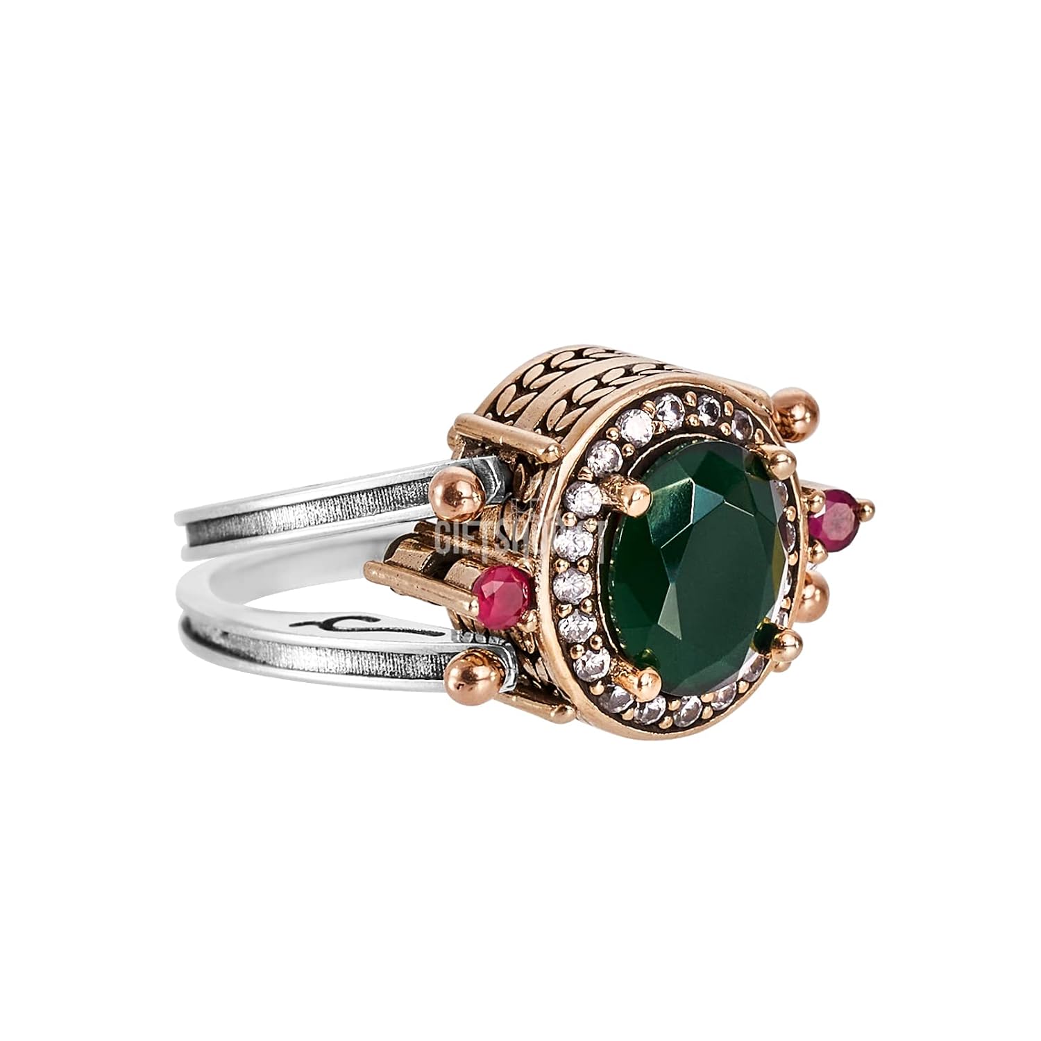 Turkish Handmade Jewelry Reversible Oval Cut Ruby Emerald Jade Topaz 925 Sterling Silver Ladie's Ring All Size