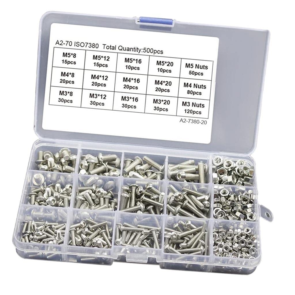 500 Pieces/Box Stainless Steel Head Screws Assorted Nuts Fasteners Kit