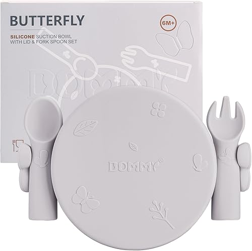Miniatura 8 de Dommy Juego de alimentación para bebés de mariposacuenco de succión con cuchara y tenedor  Suministros de alimentación  Suministros de destete LED