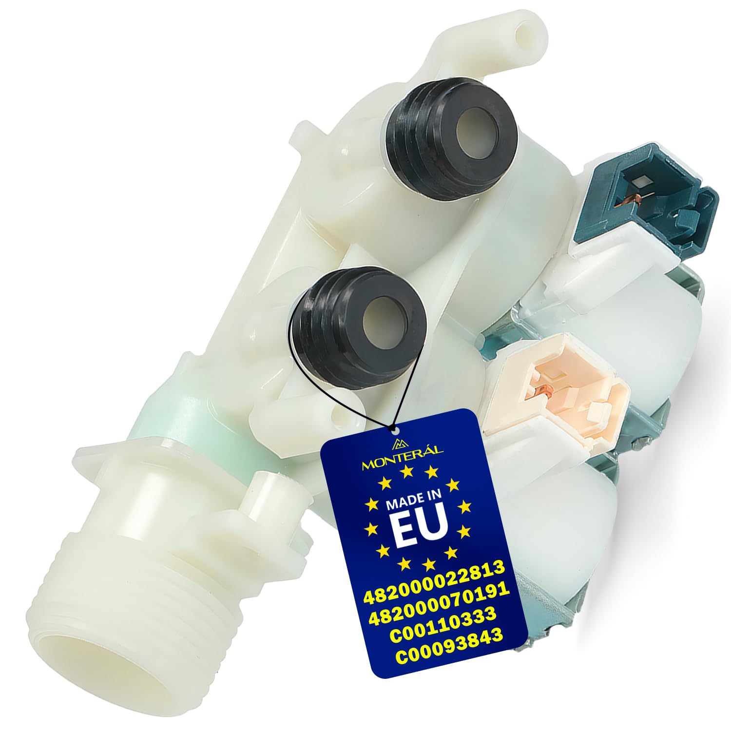 Zawór wlotowy pralki z 2 wyjściami 180° Oryginalny kod C00110333 C00093843 dla Indesit dla Ariston 482000022813 482000070191 dla Whirlpool - MADE IN EU - Gwarancja 10 AAlat – MONTERAL