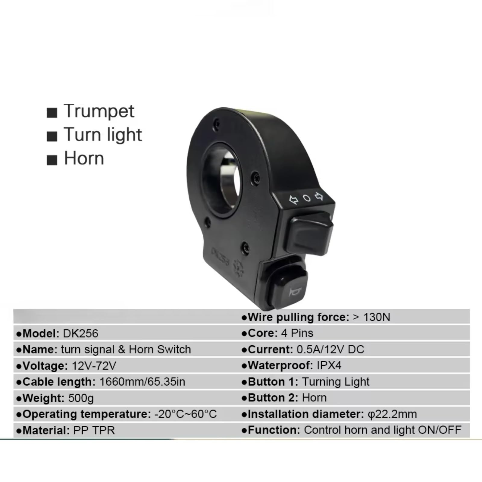 Interruttore Manubrio Moto Da 22mm Per Avvisatore Acustico Universale 2 In 1 On/off Luci Retrofit Scooter Ebike Comando Luci Moto