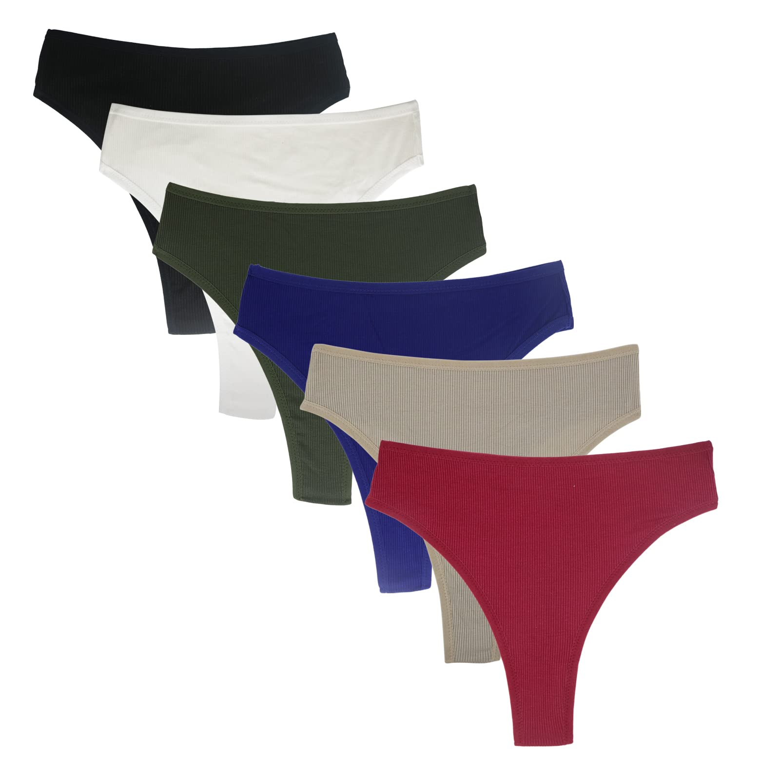 Lot de 6 strings pour femme - En coton - Taille haute - Doux et confortable