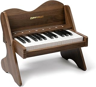 Kids Piano Keyboard 25 Keys Touch Control Panel Adjustable Volume Mini Musical Instrument Educational Wooden Toy for Toddlers Girls and Boys (Walnut)
