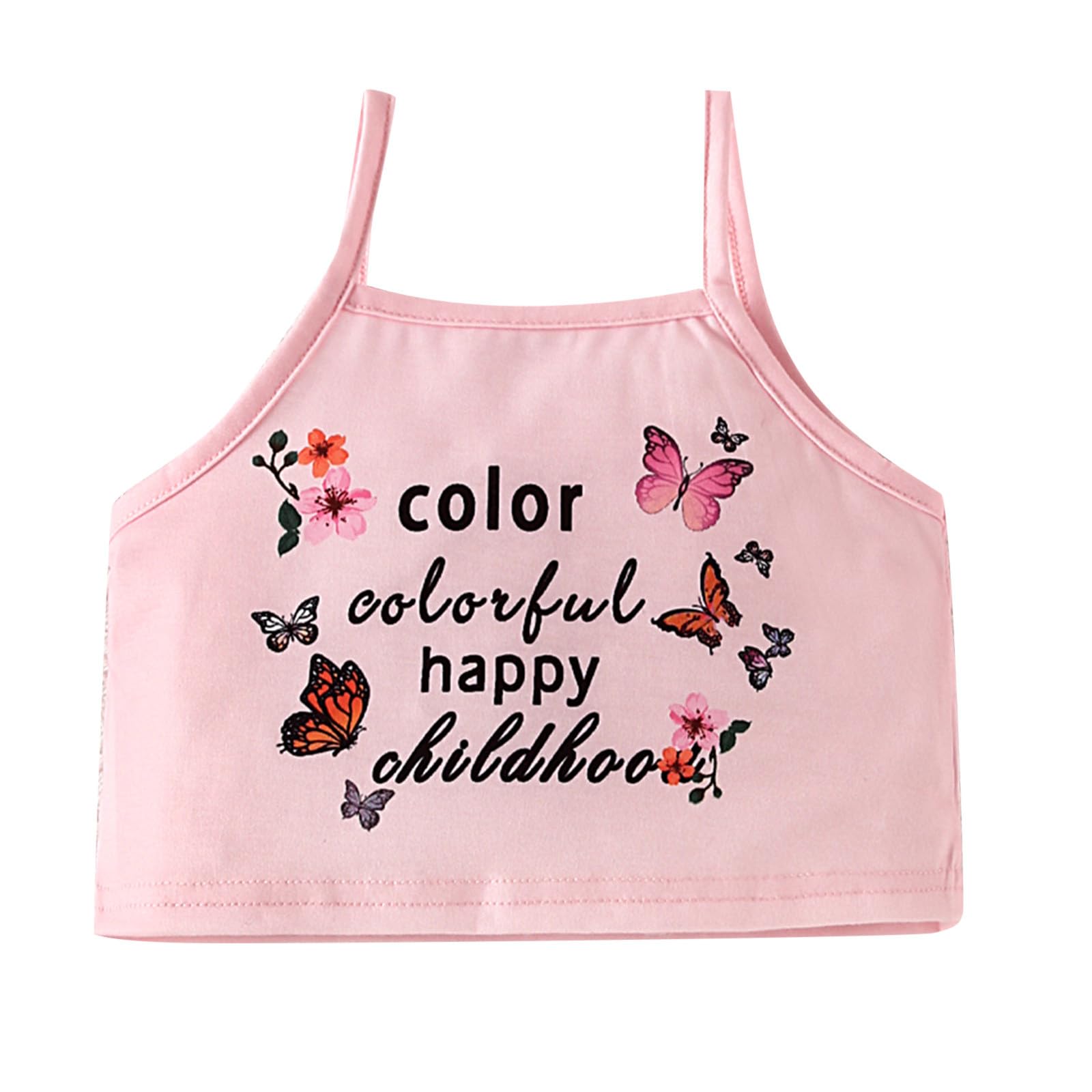 Toddler Kids Baby Girls Crop Top Spaghetti Strap Tops Infant Outfits Letter Printed Sleeveless Tee Shirt Casual Shirts Pink